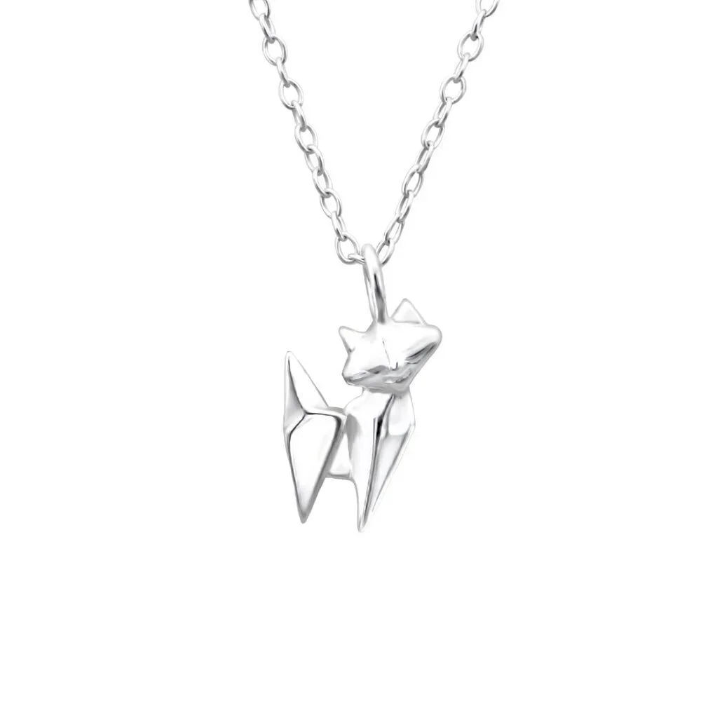 Sterling Silver Origami Cat Necklace